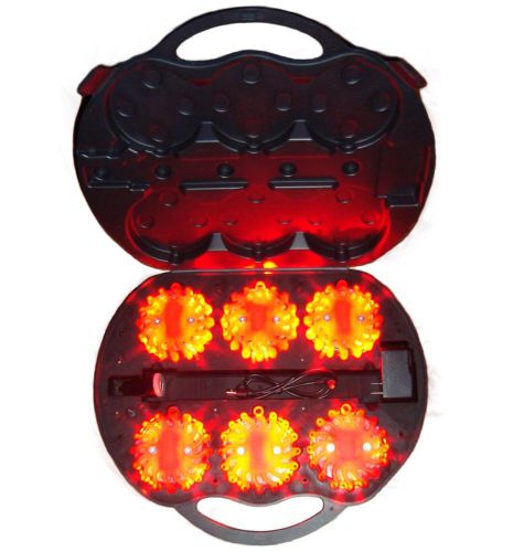 6 Highly Visible Rechargeable RED LED Safety Lights/Flare Kit