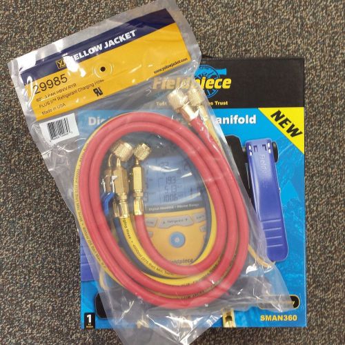 Fieldpiece sman360 3-port manifold w/ micron gauge &amp; 29985 60&#034; ball vlv hoses for sale