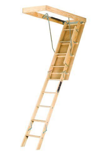 NEW! Wood 250 Lbs Stairway Attic Ladder / Wooden Grooved Stairs - FREE SHIPPING!