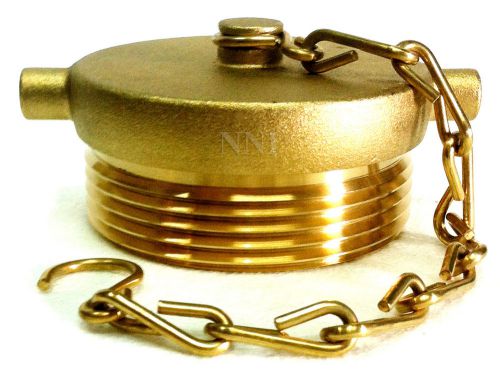 2-1/2&#034; Male NST Fire Hose or Hydrant Brass Plug with Chain  - Rough Brass Finish
