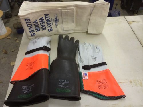 26,500 Volt Rubber Gloves With Kunz Wear Over Leather Glove And Proctector Sz9.5