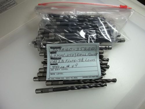 49 High Speed Quick Change Drill Bits (.252) 6.4 mm 2 1/2 Flute 4 1/2&#034; Long