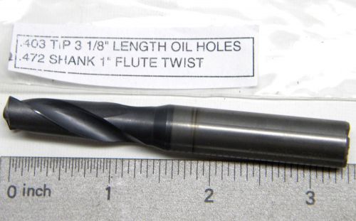 .403 TIP X 3 1/8&#034; LENGTH SOLID CARBIDE TWIST DRILL WITH COOLANT HOLES REGRIND