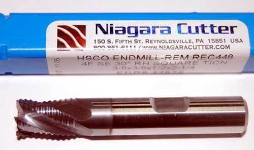Niagara 3/8&#034; x 1/2&#034; M42-8% Cobalt Fine-Pitch Roughing CNC End Mill-TiCN Coated