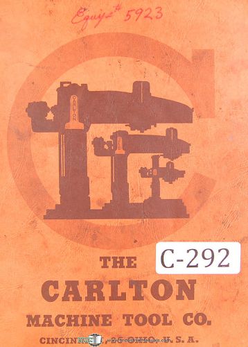 Carlton 8 x 19 radial drill, service and parts manual 1940 for sale