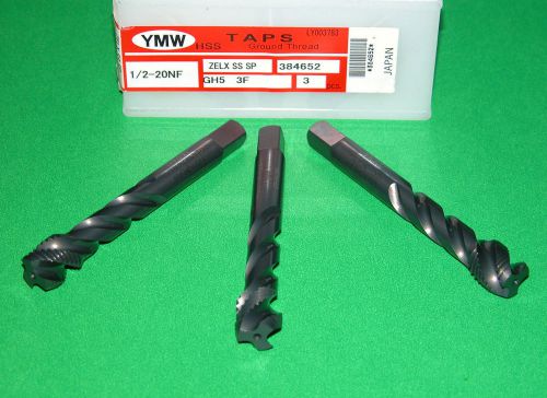 Ymw zelx ss 1/2-20 nf spiral flute taps gh5 3fl hss-e *** 3 pieces *** for sale