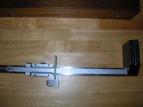 VINTAGE 19&#034; TALL KANON STAINLESS CALIPER HEIGHT MEASURING GAUGE IN ORG WOOD BOX