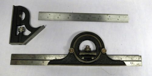 Vintage Starrett Protractor Head and Square w/Rulers