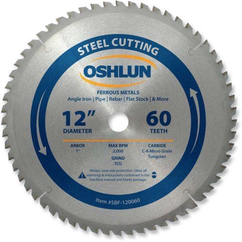 Oshlun SBF-120060 12-in 60 Tooth TCG Saw Blade W/ 1-in Arbor for Mild Steel and