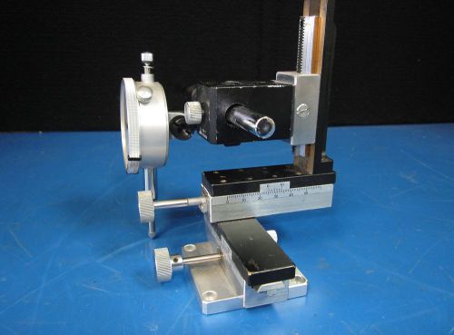 Xyz geared micromanipulator stage unknown brand w depth gauge &amp; b09-17 mount for sale
