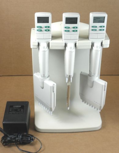 Rainin EDP-3 Pipettes Lot of (3) w/ Charging Stand &amp; Charger