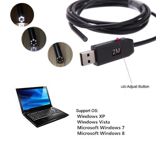Waterproof 5.5mm 2M USB Endoscope Borescope Snake Inspection Camera Scope 6 LED