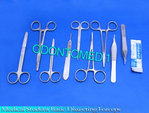 19 pcs medical student basic dissecting forceps scissors kit+scalpel blades #10 for sale