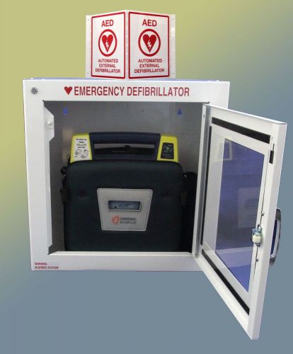 Cardiac science powerheart g3 plus aed, alarmed aed cabinet &amp; aed sign for sale