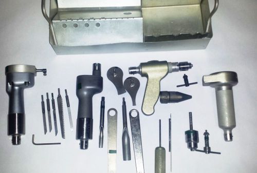 Lot (22) stryker drill reamer saw blades bit chucks w keys sterilization tray for sale