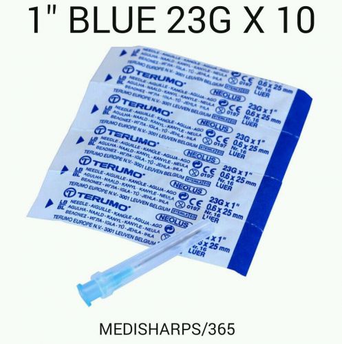 10 x hypodermic sterile syringe needle (blue 23g 1&#034;inch) for sale