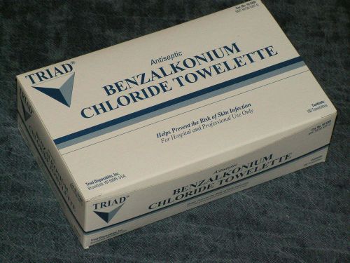 96 ct/Box TRIAD Antiseptic BENZALKONIUM CHLORIDE TOWELETTES, BZK Wipes, Survival