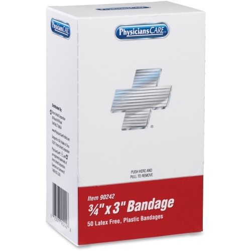 PhysiciansCare Adhesive Bandage - 0.75&#034; x 3&#034; - 50/Box - Red