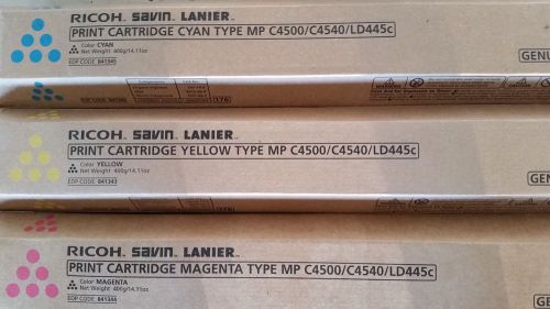 OEM RICOH MP C4500 Lot of 3 TONERS GENUINE 841343 841344 841345