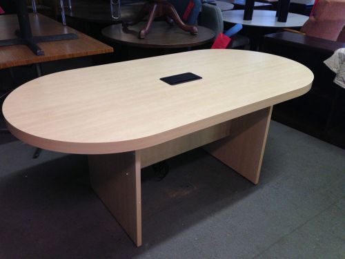 6ft long oval conference table in maple color laminate w/ power grommet for sale