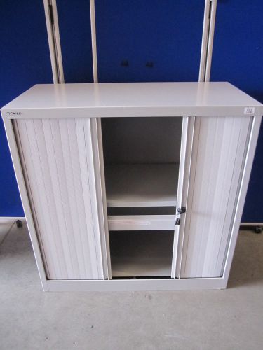 Grey Bisley tambour door cabinet with one shelf and one hanging rail 1015mm x...