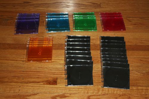 LOT OF 37 SINGLE SLIM CD DVD VCD JEWEL CASES 5.2MM GREEN ORANGE PURPLE PINK BLUE