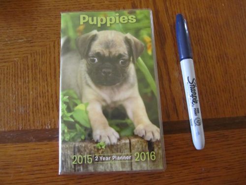2015-2016 Two Year Monthly Planner Pocket Purse sz Calendar NEW Puppies