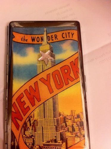 Retro New York The Wonder City Mirror Tissue Cigarette Case Credit Card Holder!