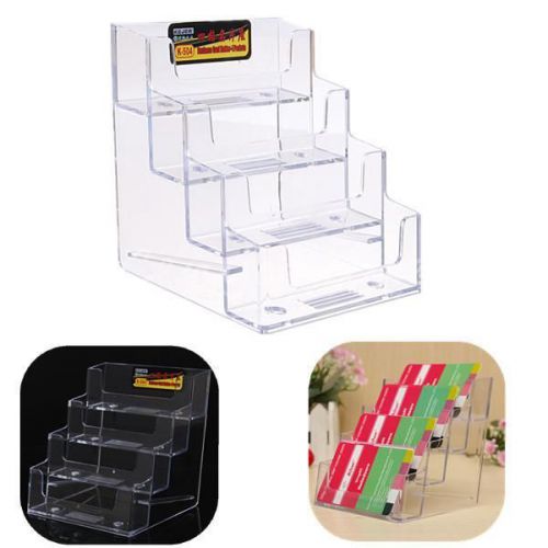 4 Pocket Clear Desktop Office Counter Business Card Support Holder Stand Display
