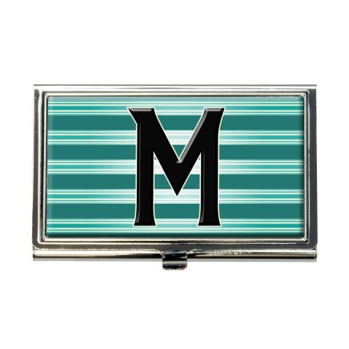 Letter m initial black teal stripes business credit card holder case for sale