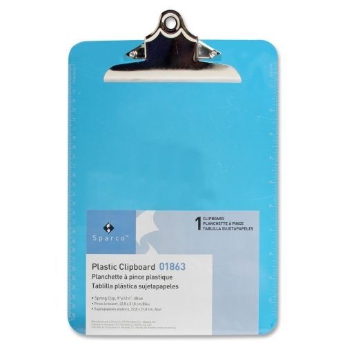 Sparco transparent clipboard - 9&#034; x 12.50&#034; - spring clip - plastic - blue for sale