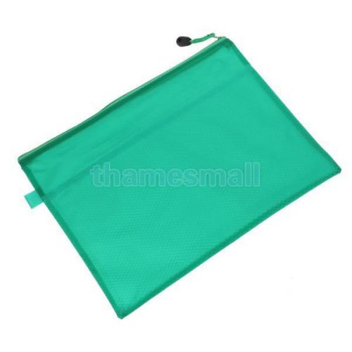 Green soft plastic zipper closure netty inner a4 paper files document bag holder for sale