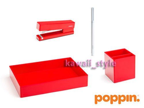 Poppin Glossy RED Desktop Accessory Set 4 Pieces * Organize Modern Elegance NEW!