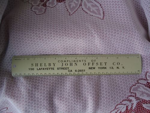 Vintage Compliments Shelby John Offset Co New York NY Advertising MetalTin Ruler