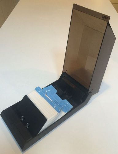 Rolodex Card File Retro Model VIP 24C Black Plastic with Smoke Dust Cover