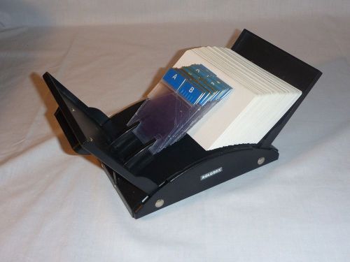 Vintage rolodex v535 black flip metal business 3x5 card file made in usa  for sale