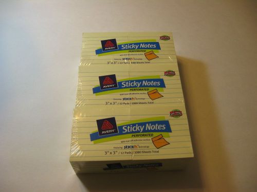 3 Pack Avery Perforated Yellow Sticky Notes 3x3 Inches 3240 Sheets (Ave22647)