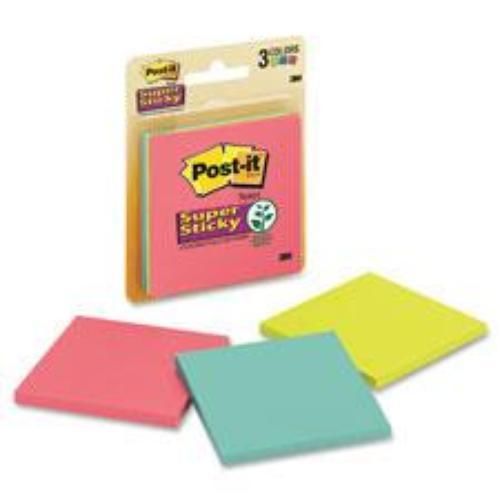 Post-it Super Sticky 3&#039;&#039; x 3&#039;&#039; Assorted Colors 3 Pack