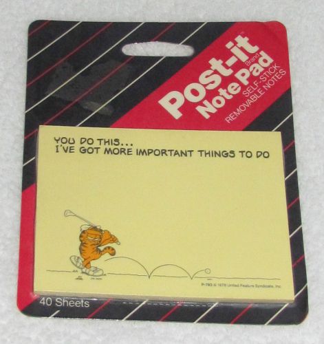 NEW! 1987 VINTAGE GARFIELD JIM DAVIS 3M POST-IT NOTES PAD &#034;YOU DO THIS...&#034; GOLF