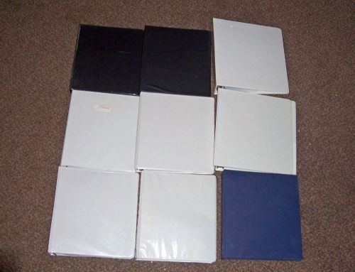 Mixed lot of 9 3-ring binders, white, black, various sizes for sale