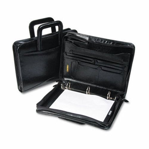 Leather Multi-Ring Zippered Portfolio, 1-1/2&#034; Capacity, Black (BND540019BLK)