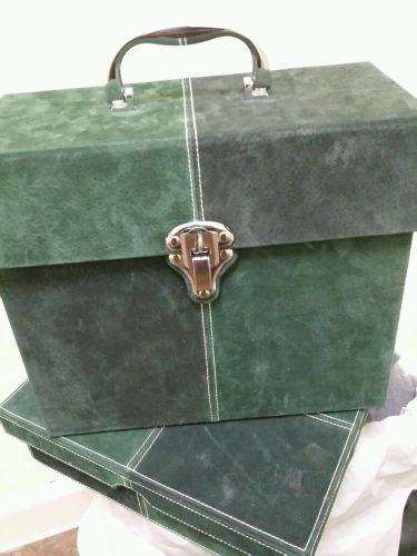 2 Pc. Green Suede Accordion File Storage &amp; Letter/Photo Box  Set Pre Owned