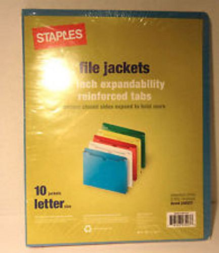 Staples Colored File Jackets, 10 jackets, 2&#034; Expansion, Assorted Colors BNWT