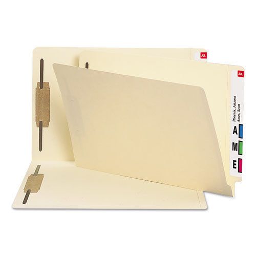 Heavyweight folders, two fasteners, end tab, legal, 14 point manila, 50/box for sale