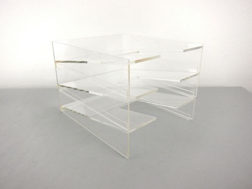 3 tier Muji clear acrylic desk filing stack In/Out tray system cabinet VGC
