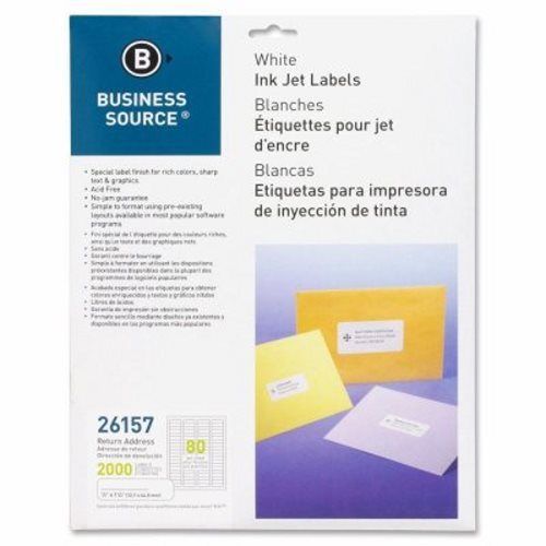 Business Source Mailing Labels, Inkjet, 1/2&#034;x1-3/4&#034;, 2000/PK, White (BSN26157)
