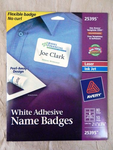 Avery White Adhesive Flexible Name Badges Laser Ink Jet - 10 Sheets/ 80 Badges