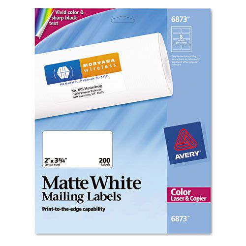 Avery white laser labels for color printing, 2&#034;x3 3/4&#034;, 200 per pack for sale