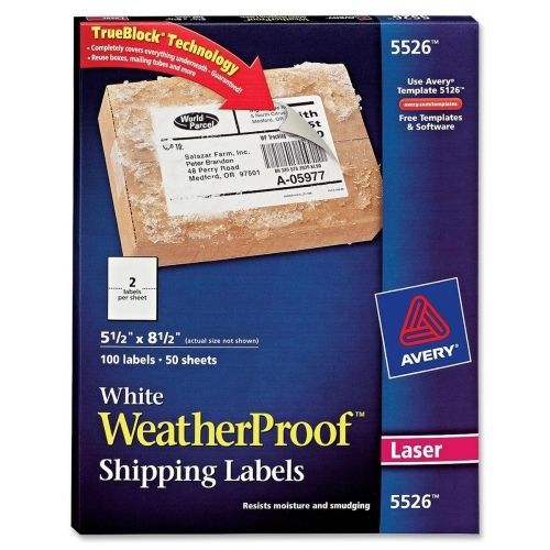 Avery Weather Proof Mailing Label - 5.5&#034;Wx8.5&#034;L - 100/Pk - Laser - White
