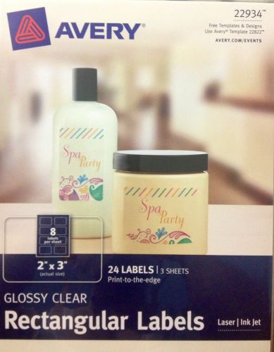 BRAND NEW Avery 22934 Print to the Edge RECTANGULAR Glossy Clear Labels 24/Pack!
